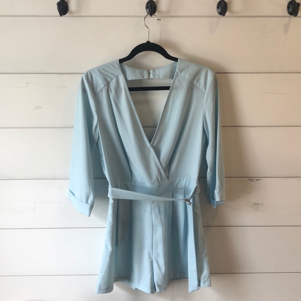 Mustard Seed Light Blue 3/4 sleeve romper